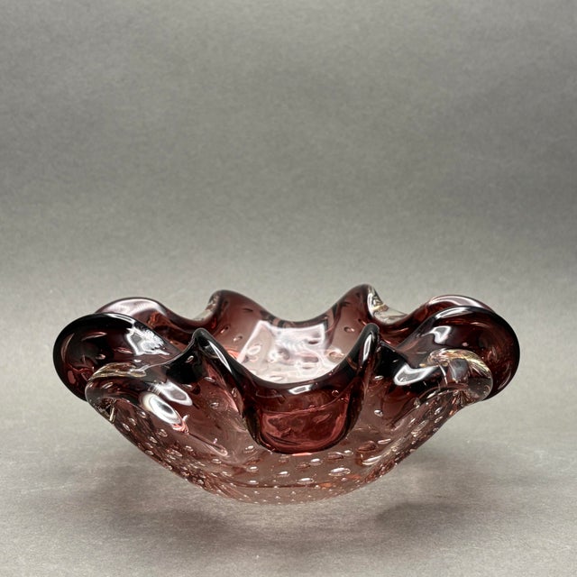 Mid-Century Modern Vintage Barovier & Toso Attributed Mid-Century Amethyst Controlled Bubble Murano Art Glass Trinket Dish Bowl For Sale - Image 3 of 9