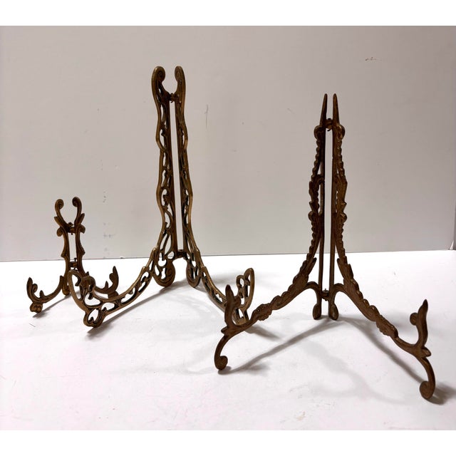Vintage Mid Century Hollywood Regency Brass Easels, Set of 3 For Sale - Image 11 of 12