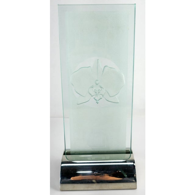 1980s 1980s Mid Century Frosted Art Glass Orchid Plaque For Sale - Image 5 of 13