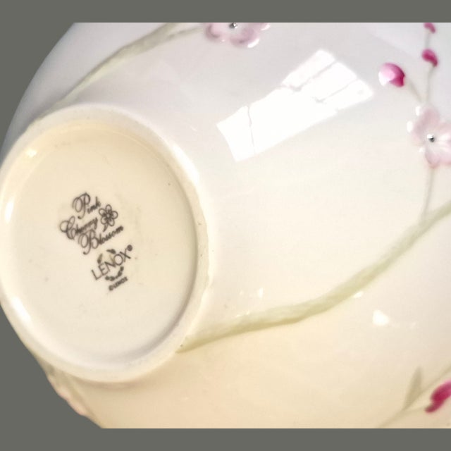 Late 20th Century Vintage Lenox Porcelain Romantic Floral Pink Cherry Blossom Candy Serving Bowl For Sale - Image 5 of 8