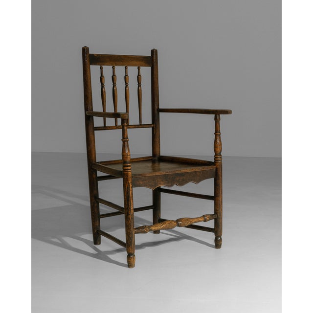 19th Century 19th Century English Yorkshire Oak Spindle-Back Armchair For Sale - Image 5 of 18