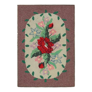 Antique Hooked Rug in Purple With Floral Medallion & Patterns From Rug & Kilim For Sale