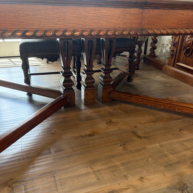 Asparagus 19th Century Antique Oak Dining Set With 6 Chairs Total Includes 2 Armchairs For Sale - Image 8 of 10