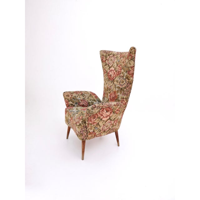 Vintage Floral Fabric Children's Armchair with Wooden Legs, Italy, 1950s For Sale - Image 4 of 10