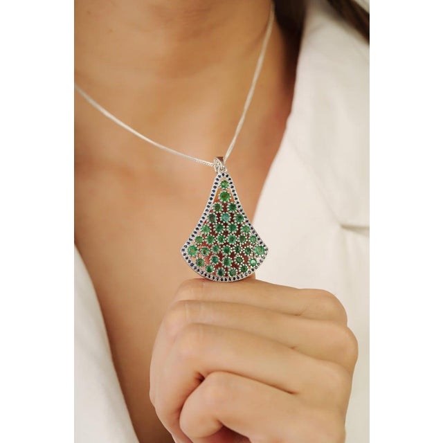 Not Yet Made - Made To Order 4.17 Carat Statement Emerald Pendant in 925 Silver With Sapphire Detailing For Sale - Image 5 of 12