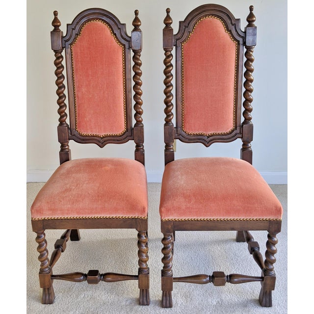 Vintage French Jacobean Style Barley Twist Carved Oak ...