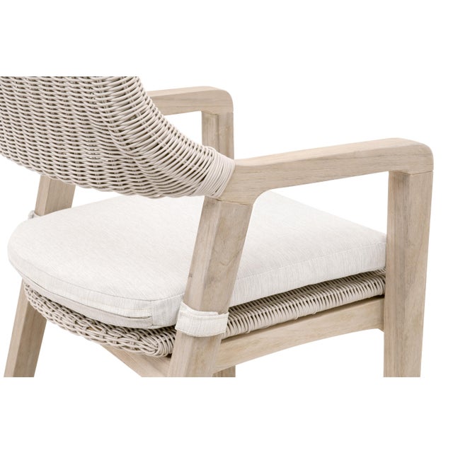 Lucia Teak Outdoor Counter Stool, Pure White Synthetic Wicker For Sale In Los Angeles - Image 6 of 7