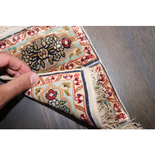 Tiny Silk Turkish Herekeh rug no. j5117 For Sale - Image 4 of 4