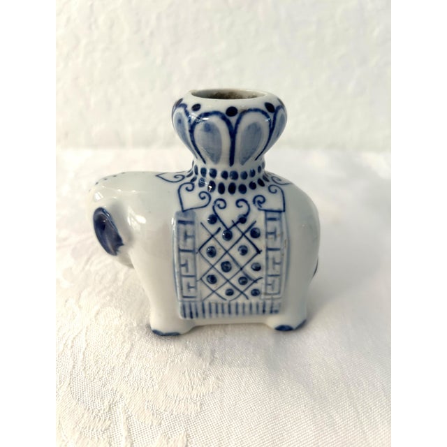 Vintage Chinese Blue & White Imperial Elephant Candle Holders, a Pair For Sale - Image 4 of 7