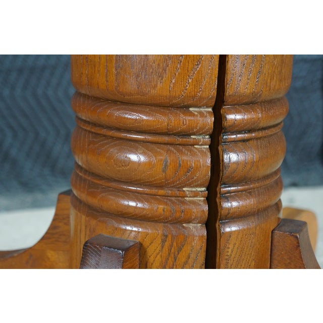 Brown Antique American Classical Victorian Scrolled Oak Round Extendable Dining Table For Sale - Image 8 of 18