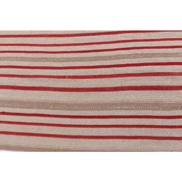 Beige Doris Leslie Blau Vintage Striped Light Beige Hand-Knotted Wool Runner For Sale - Image 8 of 9