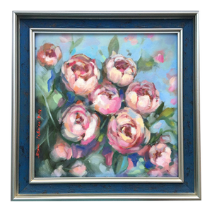 Framed Flowers Peony Original Oil Painting by Valeriya Serova