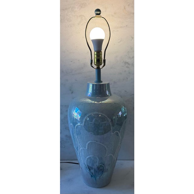 Large Raku Pottery Table Lamp With Iridescent Pastel Glaze For Sale In Austin - Image 6 of 8
