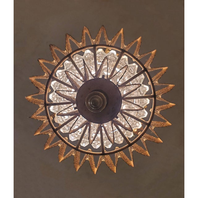 Gold A Pair of Gilt Steel and Glass Lanterns With Flowers, 1960's For Sale - Image 8 of 13