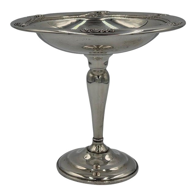 Antique Sterling Silver Pedestal Compote / Tazza With Classical Rim Detail For Sale