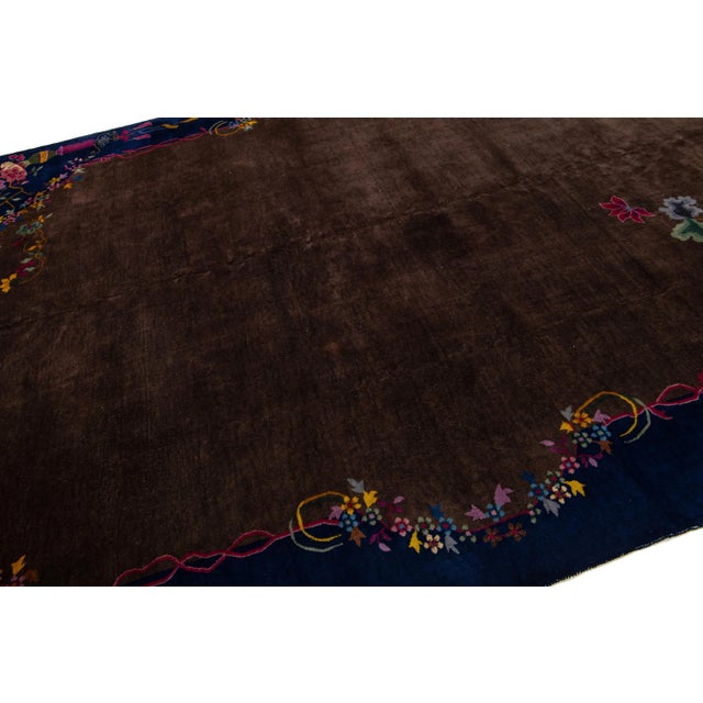 Antique Brown Chinese Art Deco Wool Rug 9 Ft X 11 Ft 8 In For Sale In New York - Image 6 of 10