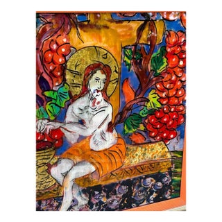 Mid 20th Century Saint Among the Vines – Hand-Painted Reverse Glass Icon With 24 Carat Gold Highlights - Unsigned Unknown Artist For Sale