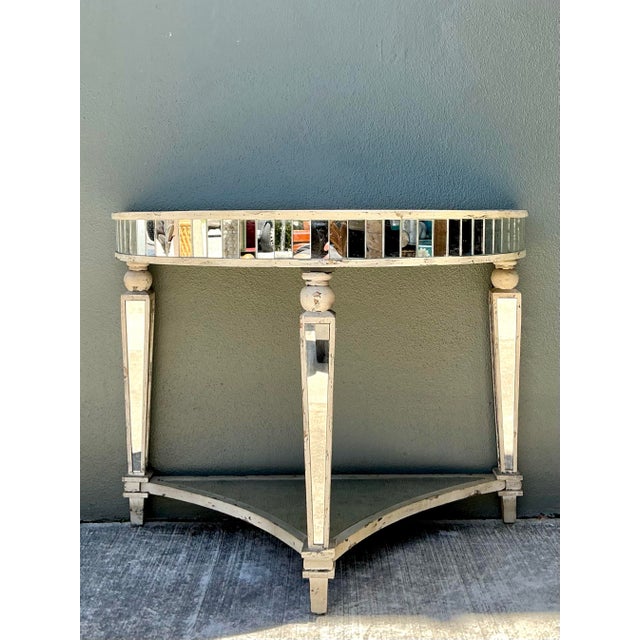 Vintage Mirror Trimmed Demilune Console For Sale - Image 12 of 12