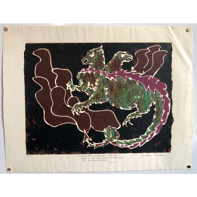 Vintage Vibrant Mod Mythological Dragon Psychedelic Woodblock Woodcut Print, c.1960-1970s For Sale In Miami - Image 6 of 6