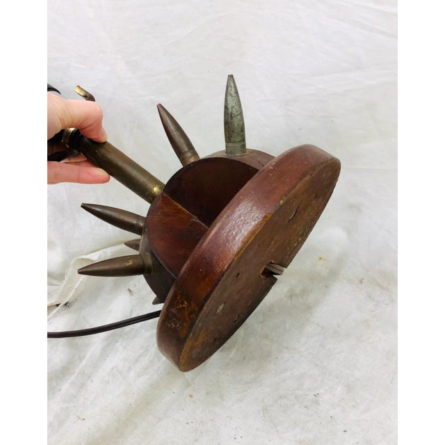 Wood Antique Trench Art Lamp For Sale - Image 7 of 10