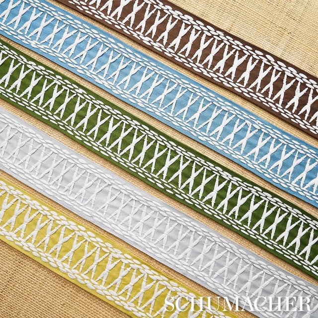 Schumacher Sample - Schumacher X Mary McDonald Tikki Tape Trim in Blue For Sale - Image 4 of 5