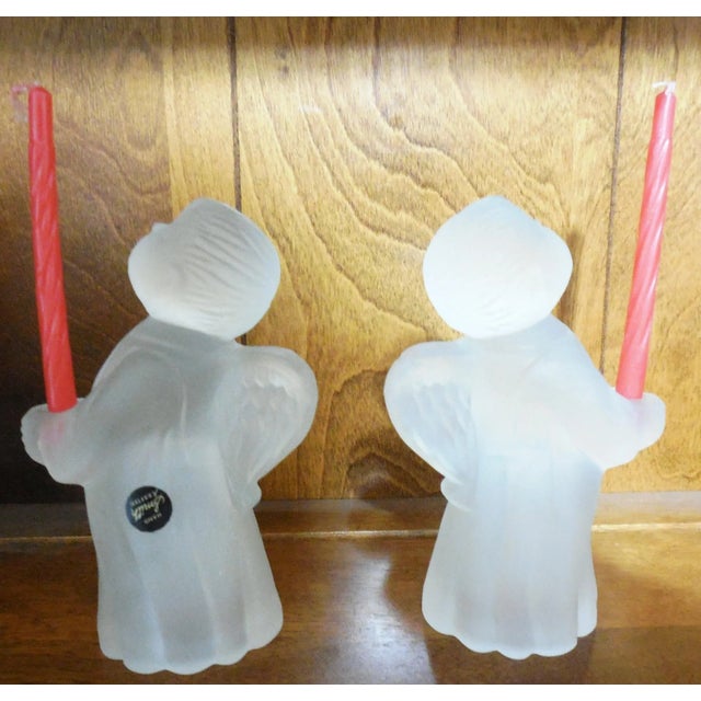Late 20th Century Frosted Glass Angel Candle Stick Holders Hand Crafted