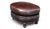 English Vintage Oval Brown Leather Ottoman With Brass Nailhead Trim and Carved Wood Feet For Sale - Image 3 of 9