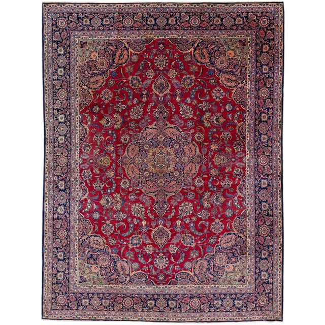 Textile 1960s Medallion Antique Persian Kashan Handmade Wool Rug in Red For Sale - Image 7 of 7