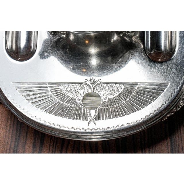 Egyptian Revival Antique Victorian Silverplate Double Inkwell Desk Inkstand Egypt Sphinx For Sale - Image 16 of 18