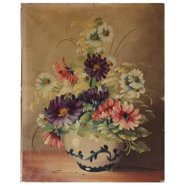 Antique French Oil Painting of Flowers in a Vase For Sale - Image 13 of 13