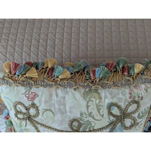 Custom Scalamandre Silk Floral Throw Pillows With Cord Work and Tassel Fringe For Sale - Image 4 of 13