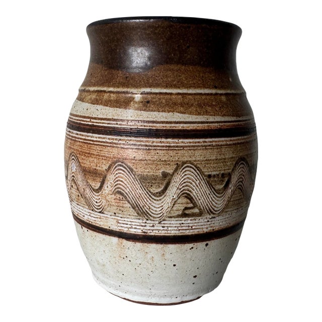 Vintage Organic Studio Art Pottery Vase, Signed For Sale