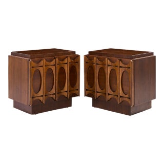 Tobago Brutalist Mid Century Walnut Nightstands - Pair For Sale