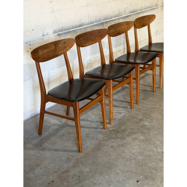 Teak Dining Chairs With Black Leatherette Seats Set of 4 Danish Mid-Century Modern 1960s For Sale - Image 4 of 13