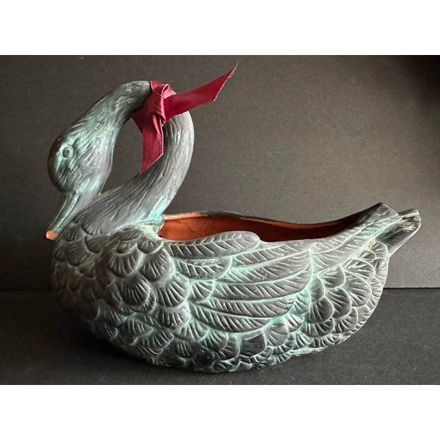 Vintage 1991 Terra Cotta Swan Planter Dish For Sale - Image 4 of 8