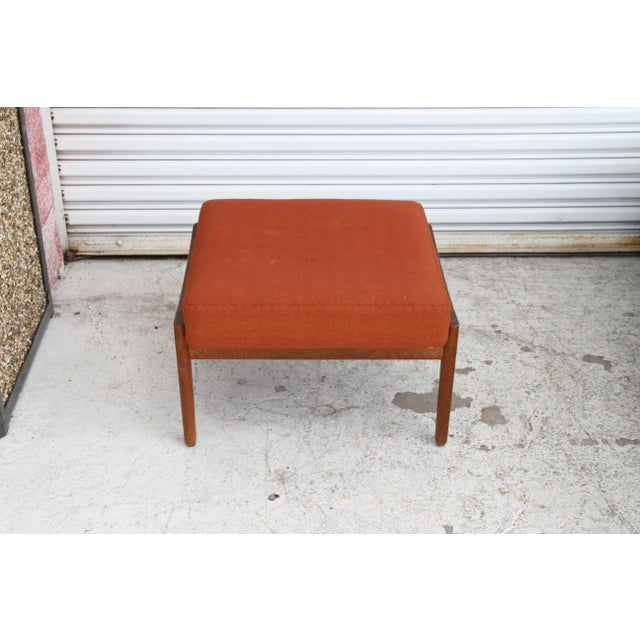 Mid 20th Century Hans J. Wegner For Getama 'Cigar' Stool In Solid Oak With Orange Cushion For Sale In Houston - Image 6 of 12