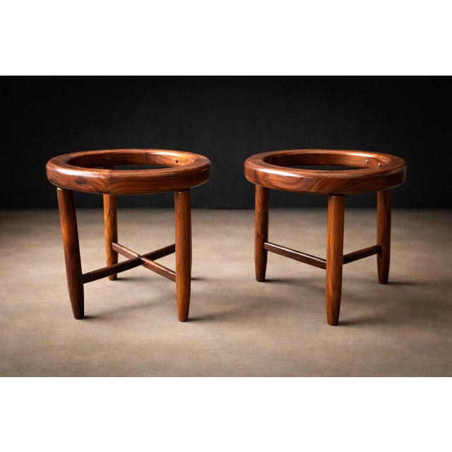 Found Collectibles Maracanã-Inspired Side Tables in Reclaimed Brazilian Rosewood and Honed Travertine For Sale - Image 14 of 15