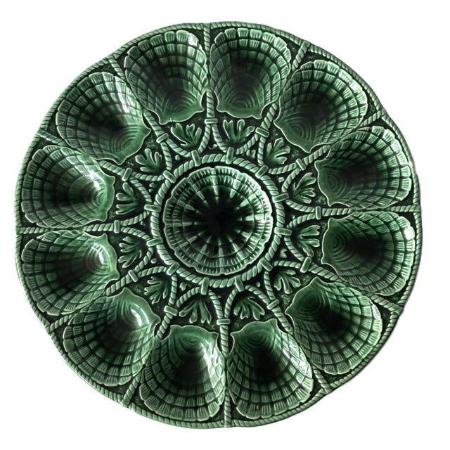 No. 9689 Majolica Oyster & Seafood Service from Sarreguemines, France, 1930s, Set of 13 For Sale - Image 4 of 14