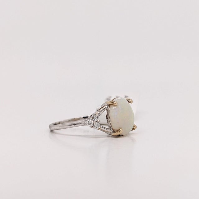 2Ct Multi Color Jelly Opal Ring With Natural Diamond Accents: Solid 14k Gold, Size 6.75 For Sale - Image 10 of 11