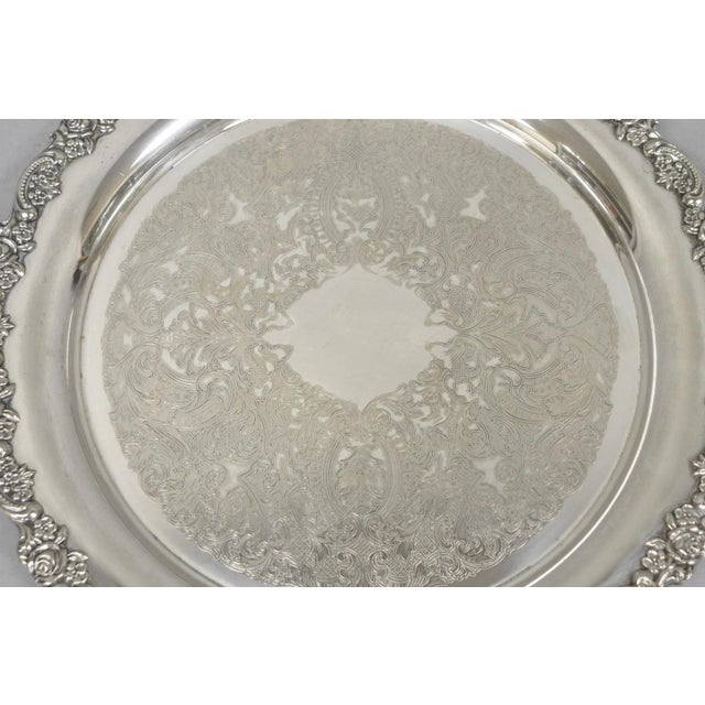 Vintage Oneida Victorian Round Silver Plated Serving Platter Tray W/ Handles For Sale - Image 10 of 14