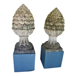 Large Early 20th Century English Cast Stone Aritchoke Garden Ornamental Finials - a Pair For Sale