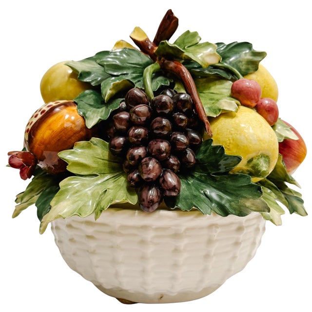 1970s Vintage Italian Capodimonte Ceramic Fruit Topiary Centerpiece Bowl For Sale - Image 5 of 6