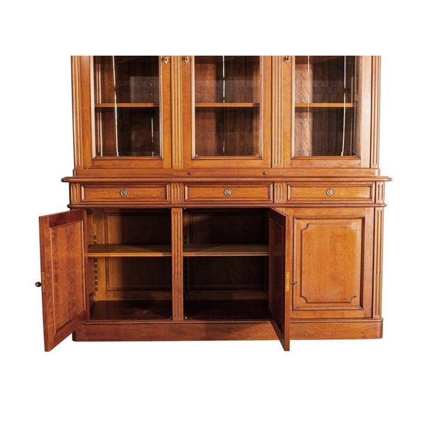 Mid 20th Century French Louis Philippe Style Large Fruitwood Bookcase With Writing Desk For Sale - Image 4 of 13