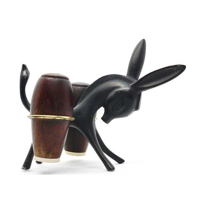 A charming Austrian midcentury Shaker set, displaying a donkey. A very humorous design by Walter Bosse, executed by Hertha...