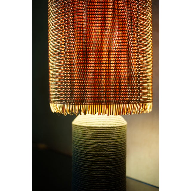 Light Yellow Ceramic Lamp with Raffia Lampshade, 1970s For Sale - Image 8 of 10