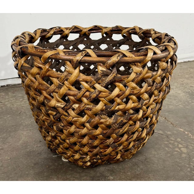 Vintage Extra Large Woven Rattan Basket For Sale - Image 4 of 6