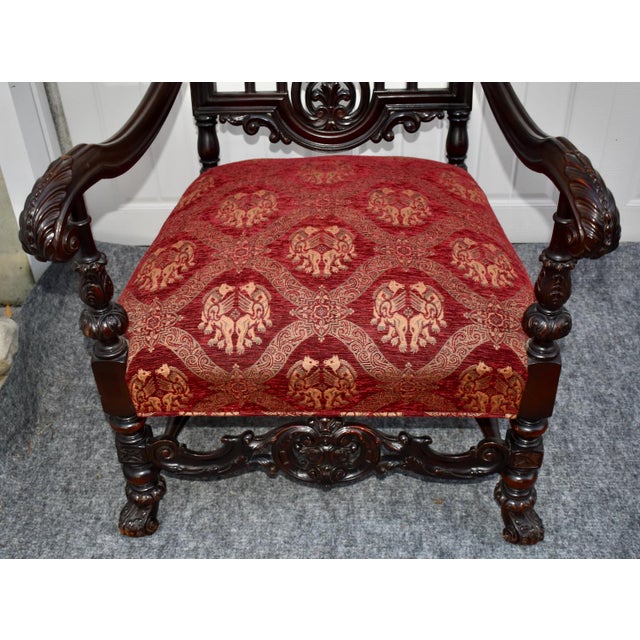 Traditional Vintage Carved Throne Chair High Back Renaissance Revival Armchair For Sale - Image 3 of 16
