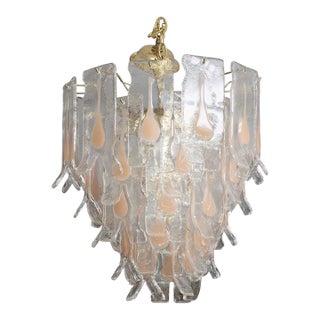 Murano Glass “Tronchi” Chandelier With Peachy Pink Inclusions For Sale