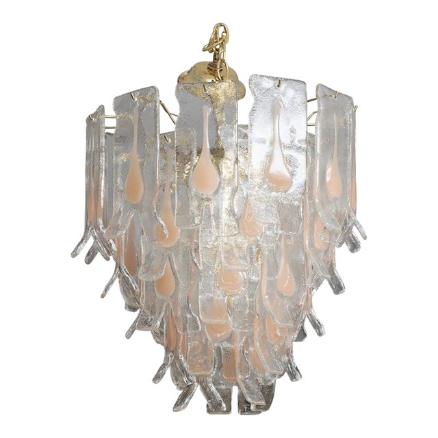 Murano Glass “Tronchi” Chandelier With Peachy Pink Inclusions For Sale