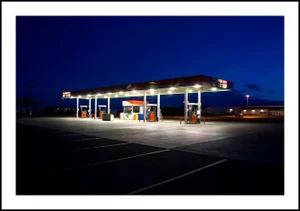 Lonely Gas Station - Photograph by George Diebold - Archival Museum Frame and 8 Ply Mat